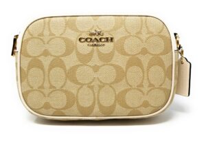 coach women's mini jamie camera bag (signature canvas - light khaki - chalk)