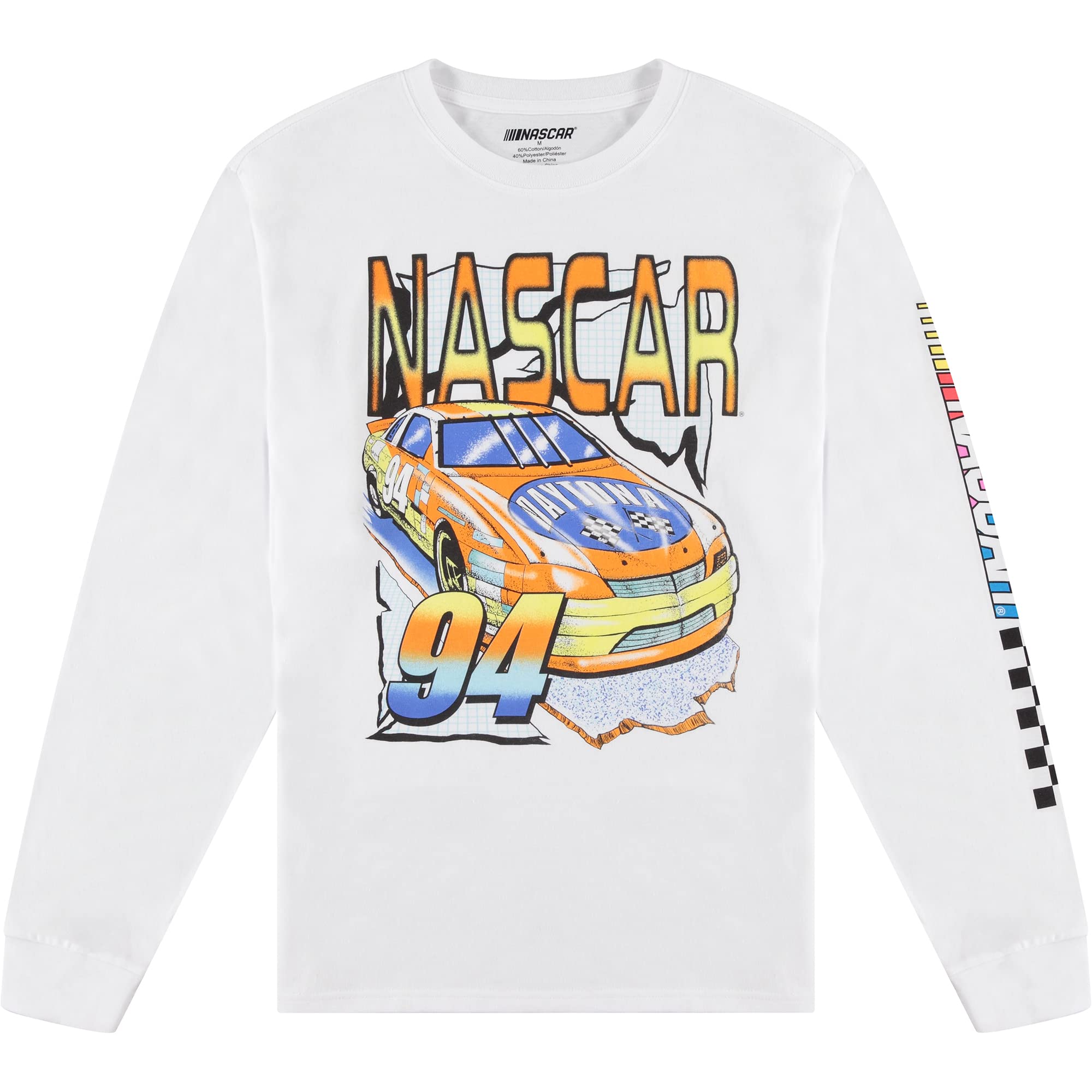 NASCAR Vintage Daytona 500 Shirt Racing Mens Graphic Long Sleeve T-Shirt (White, Small)