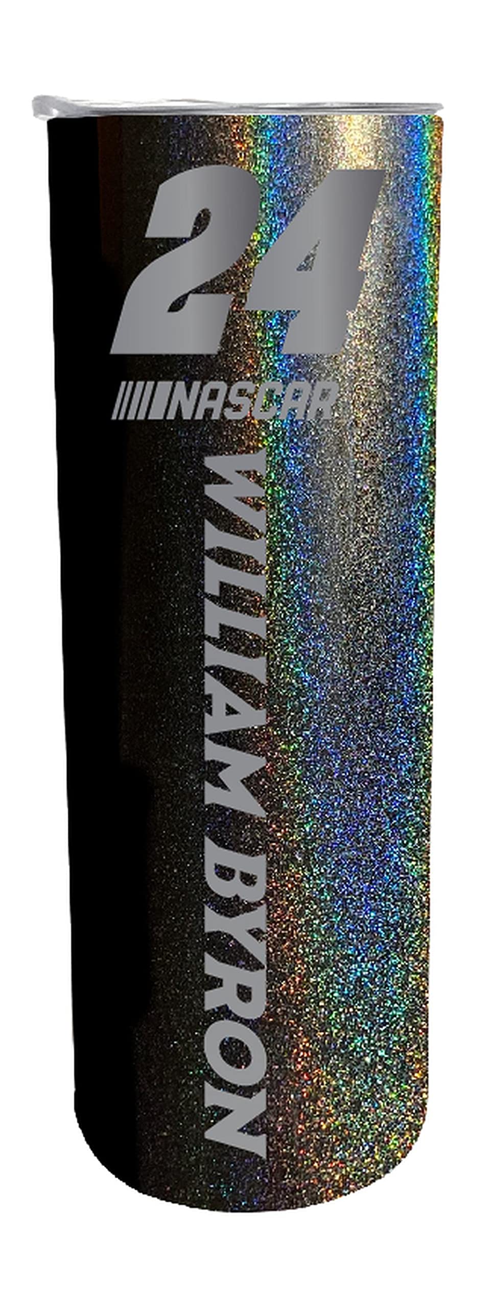 R and R Imports NASCAR #24 William Byron 20 oz Insulated Stainless Steel Skinny Tumbler Rainbow Glitter Black