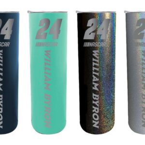 R and R Imports NASCAR #24 William Byron 20 oz Insulated Stainless Steel Skinny Tumbler Rainbow Glitter Black