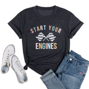 BANGELY Start Your Engines Tshirt Checkered Flag Racing Shirts Raceday Casual Unisex Short Sleeve Tee Tops