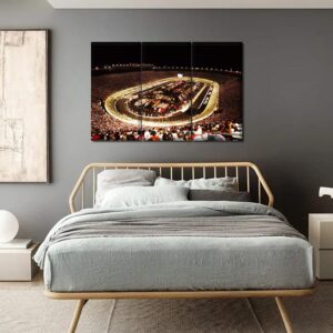 Wall Pictures for Living Room Bristol Night Race Canvas Prints 3 Piece Wall Art Nascar Tracks Picture Sport Painting Artwork Home Decor Giclee Gallery-Wrapped Framed Ready to Hang, 36" Wx24 H