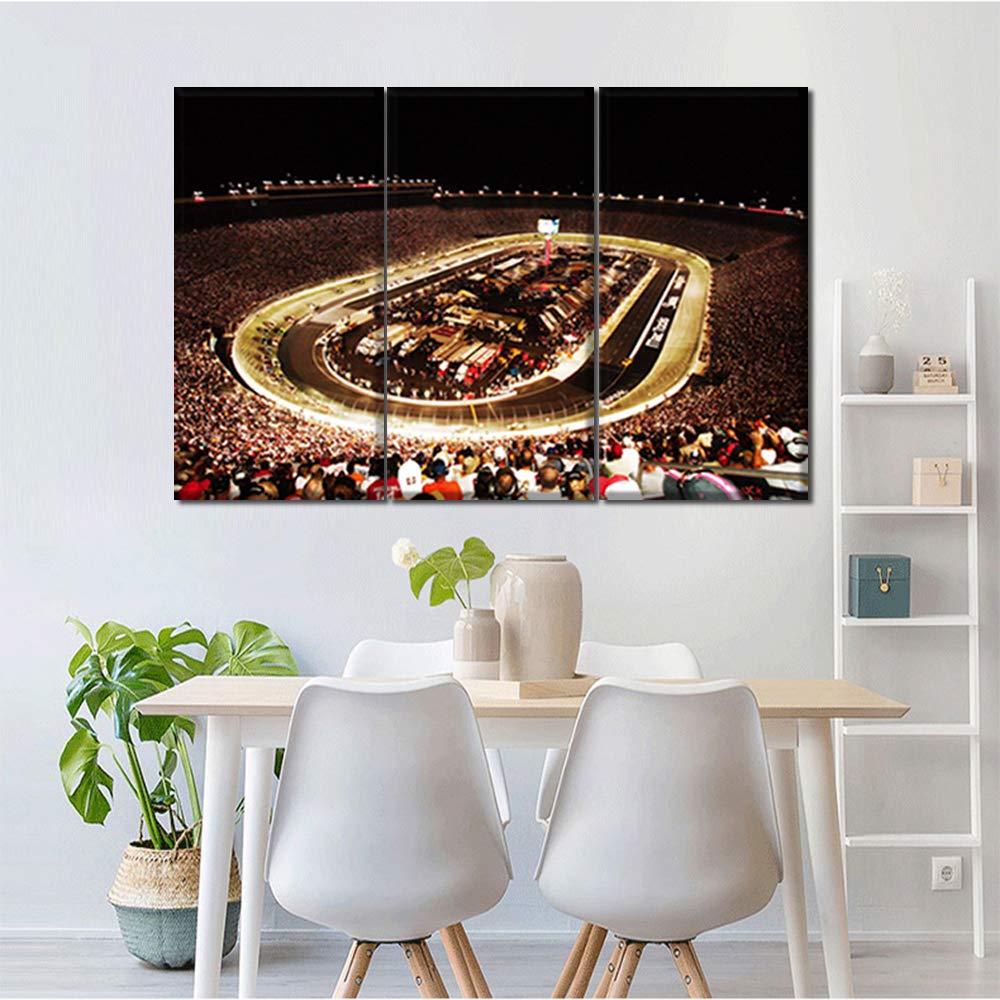 Wall Pictures for Living Room Bristol Night Race Canvas Prints 3 Piece Wall Art Nascar Tracks Picture Sport Painting Artwork Home Decor Giclee Gallery-Wrapped Framed Ready to Hang, 36" Wx24 H