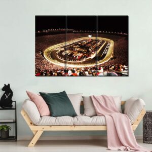 Wall Pictures for Living Room Bristol Night Race Canvas Prints 3 Piece Wall Art Nascar Tracks Picture Sport Painting Artwork Home Decor Giclee Gallery-Wrapped Framed Ready to Hang, 36" Wx24 H