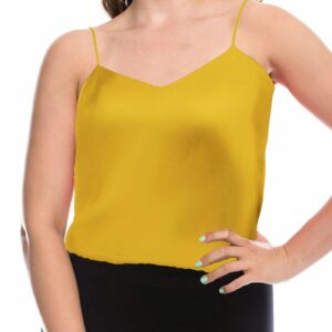 7th Element Womens Silk Satin Camisole Plus Size Tank Tops V Neck Casual Cami Sleeveless Blouses Summer Basic Tank Shirt(Mustard Yellow,L)