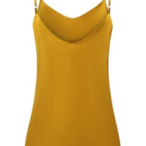 7th Element Womens Silk Satin Camisole Plus Size Tank Tops V Neck Casual Cami Sleeveless Blouses Summer Basic Tank Shirt(Mustard Yellow,L)