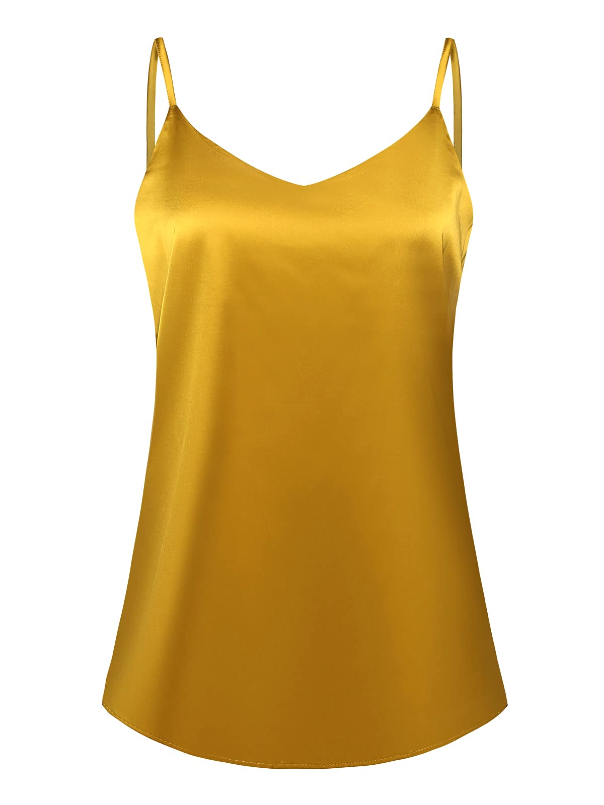 7th Element Womens Silk Satin Camisole Plus Size Tank Tops V Neck Casual Cami Sleeveless Blouses Summer Basic Tank Shirt(Mustard Yellow,L)