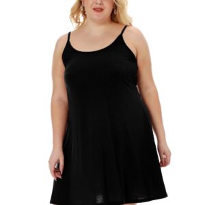 7th Element Plus Size Slip Dress for Women 2023 Spaghetti Strap Sun Tank Under Dresses Sleeveless Sundress(Black,4X)