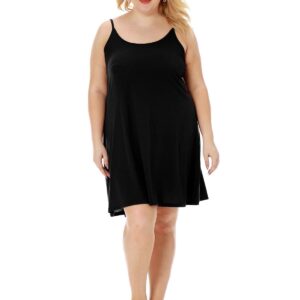 7th Element Plus Size Slip Dress for Women 2023 Spaghetti Strap Sun Tank Under Dresses Sleeveless Sundress(Black,4X)