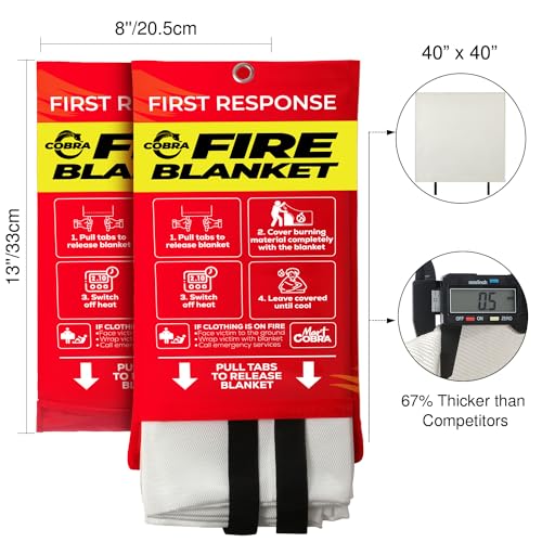 Mart Cobra Emergency Fire Blanket for Home and Kitchen – Easy to Carry 40” x 40” Fire Suppression Blanket Can Fit in Survival Kits & Camping Gears – Made with 100% Fiberglass Fabric – 2-Pack