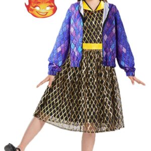 EOILFM Halloween Girls Elemental Ember Costume Cosplay Dress Set Outfit Coat Dress Up Pretend Play Toddler for Kids 9-10T