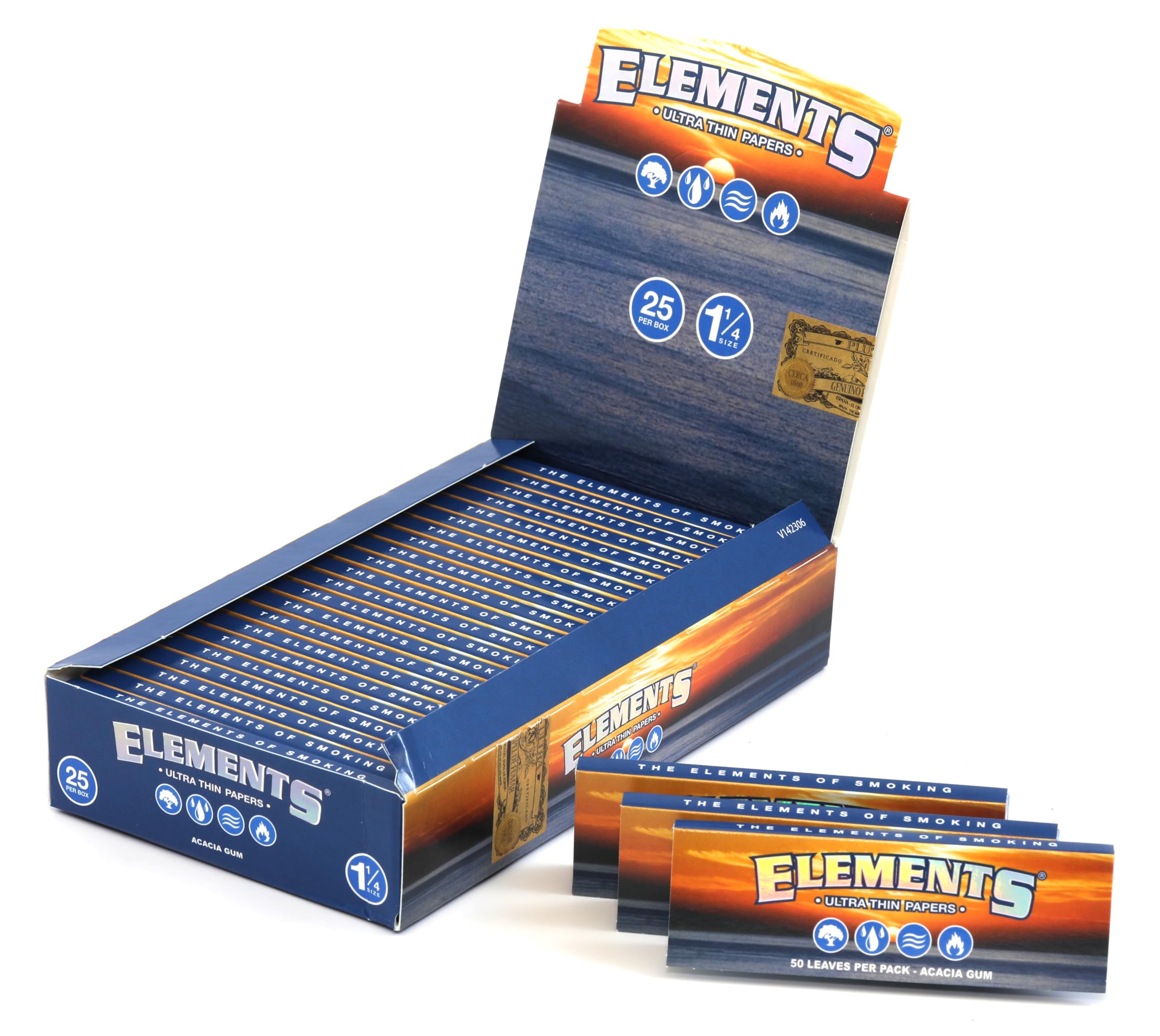 Elements 1.25 1 1/4 size Ultra Thin Rice Rolling Paper full box of 25