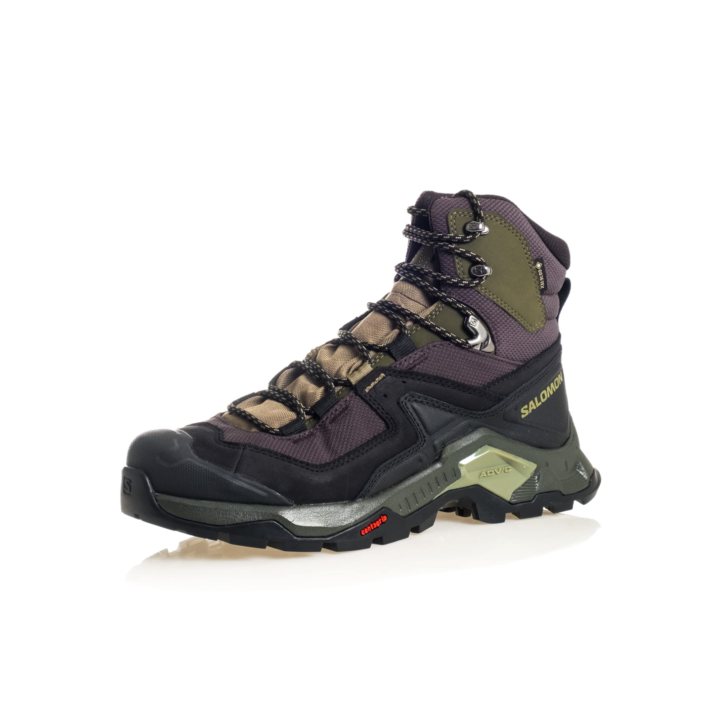 Salomon Men's QUEST ELEMENT GORE-TEX Leather Hiking Boots for Men, Black / Deep Lichen Green / Olive Night, 12