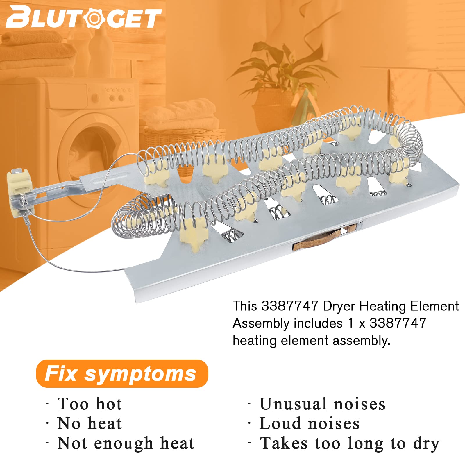 3387747 W11344457 Dryer Heating Element by Blutoget - Fit for Whirlpool Amana Ken-more Kitchen-Aid Dryer - Replaces PS11741416 WP3387747 W11045584 AP6008281 AP2947033 PS344597 MEDC700VW0 GEW9200lW1