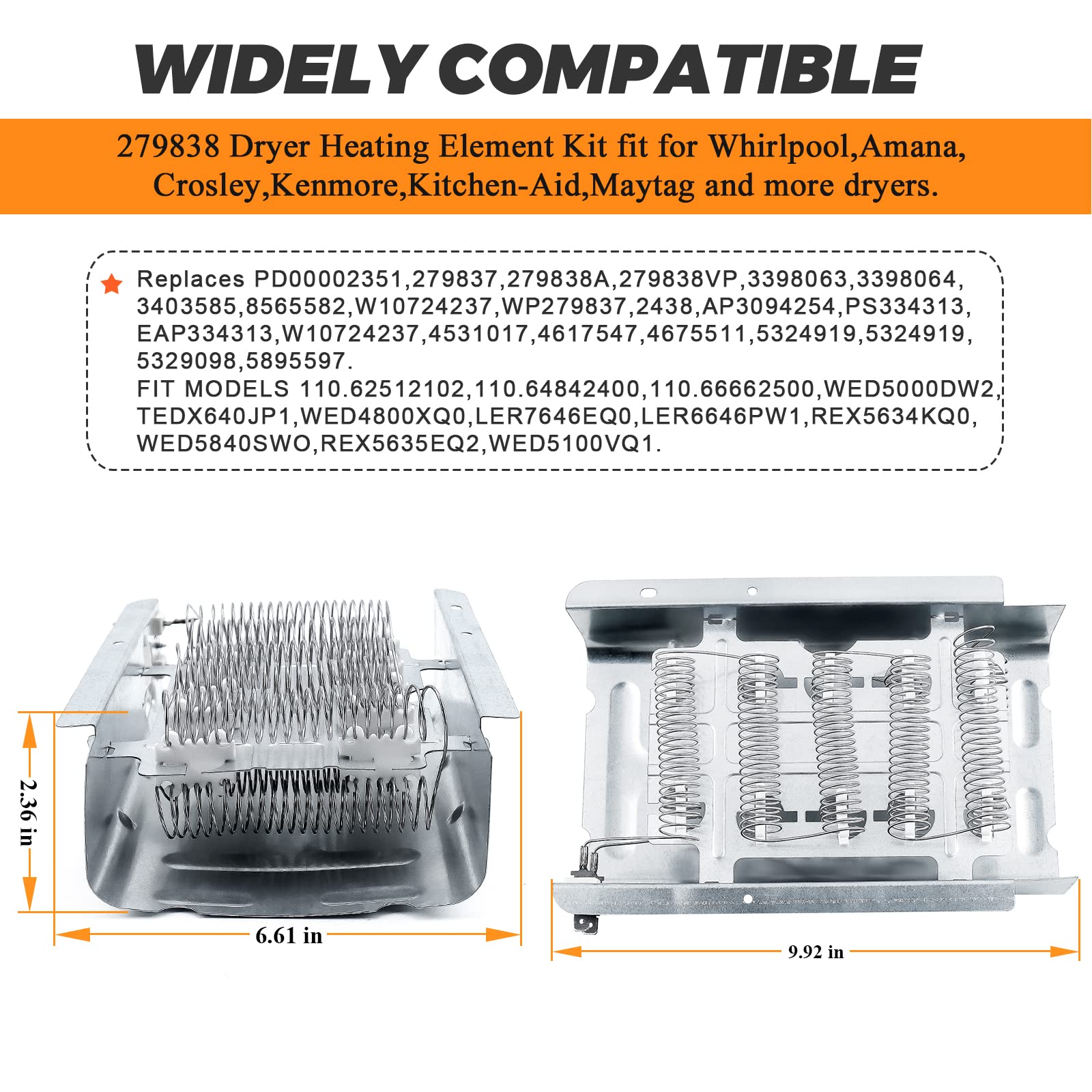 2024 UPGRADED 279838 4531017 W10724237 Dryer Heating Element Kit for Whirlpool Kenmore Maytag Dryer MEDX655DW1 WED4815EW1-3977393 & 3392519 Thermal Fuse 3977767 Thermostat 3387134 Cycling Thermostat