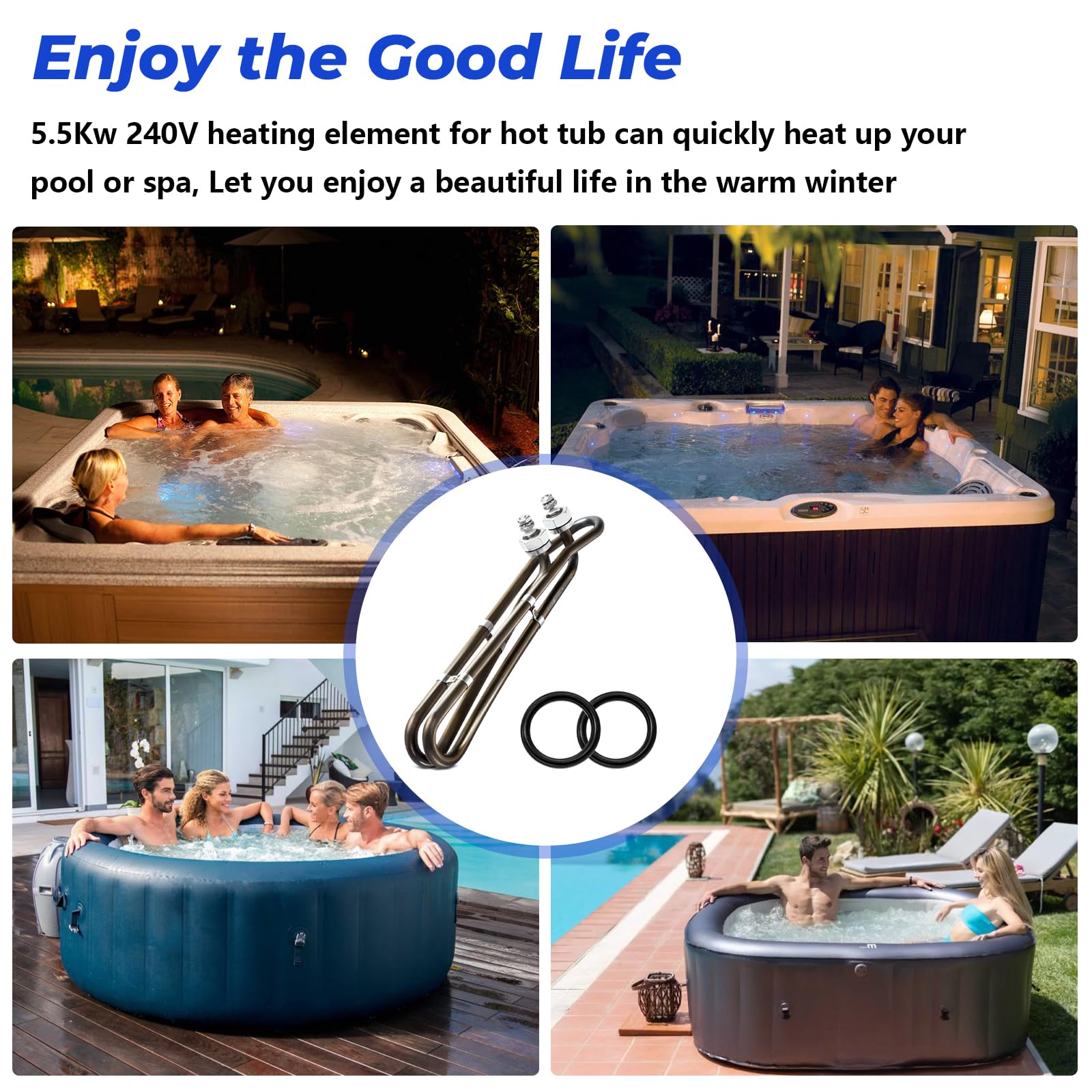 Adabuing 5.5KW 240V Titanium Hot Tub Spa Heating for Universal Heating Element Replacement for Flo-Thru, Also fit for Balboa Spa Heater Element and Spas Electric Heaters Or Swimming Pools -(10 inch)