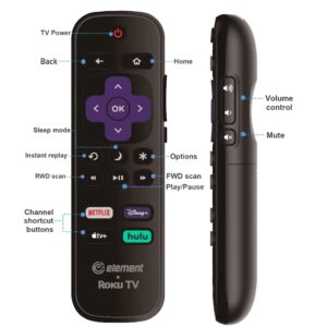 OEM Replacement Remote Control Compatible with All Element Roku TV Smart 4K Ultra HDTV 【Only Works with Element Roku TV, Not for Roku Stick and Roku Box】 (Netflix/Disney Plus/Apple TV+ / Hulu)