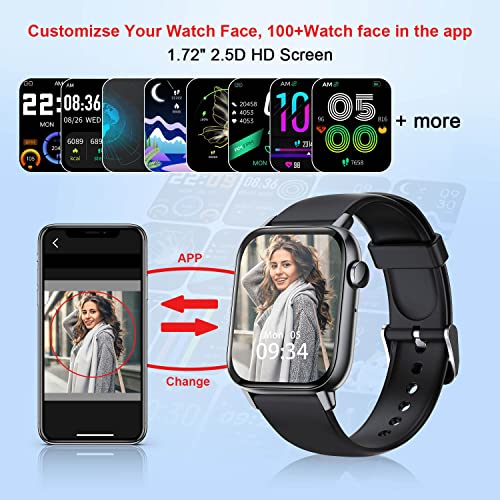 GT HITGX Smart Watch 1.72" Fitness Tracker Smart Watches for Women with Voice Control 300mAh Smartwatch 100+ Sports Modes Watch Pedometer for iphone Android Phones watch (Answer/Calls)