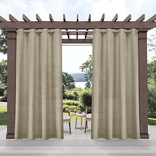 Exclusive Home Miami Semi-Sheer Textured Indoor/Outdoor Grommet Top Curtain Panel Pair, 54"x96", Taupe