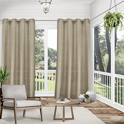 Exclusive Home Miami Semi-Sheer Textured Indoor/Outdoor Grommet Top Curtain Panel Pair, 54"x96", Taupe