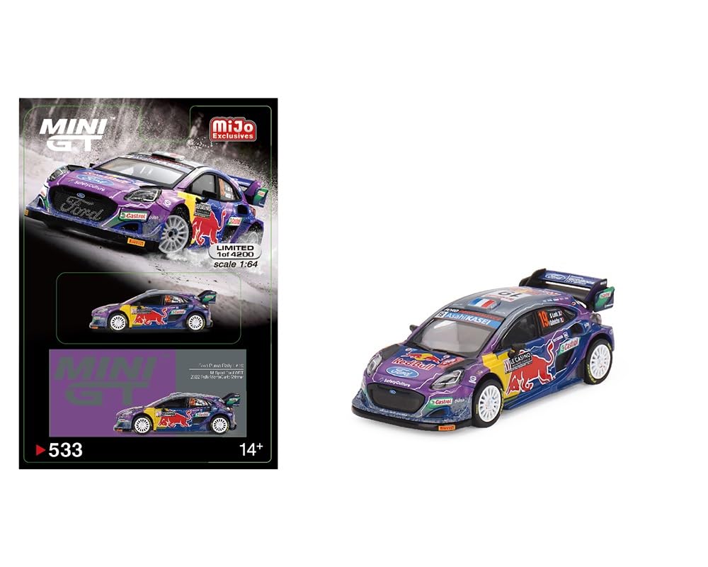 True Scale Miniatures Model Car Compatible with Ford Puma Rally1#19 M-Sport Ford WRT 2022 Rally Montecarlo Winner Limited Edition 1/64 Diecast Model Car MGT00533