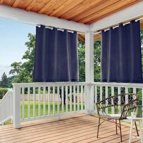 Exclusive Home Cabana Solid Indoor/Outdoor Light Filtering Grommet Top Curtain Panel Pair, 54"x63", Navy