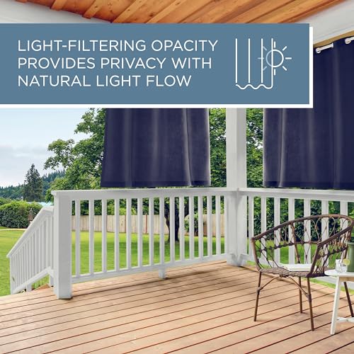 Exclusive Home Cabana Solid Indoor/Outdoor Light Filtering Grommet Top Curtain Panel Pair, 54"x63", Navy