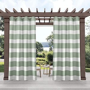 Exclusive Home Cabana Stripe Indoor/Outdoor Light Filtering Grommet Top Curtain Panel, 54"x108", Seafoam, Set of 2