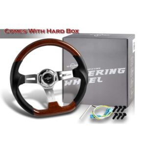 W Power Exclusive 13.5" Dark Wood Grip 6 Lug Bolt Hole Chrome 3-Spoke Vintage 343mm Steering Wheel