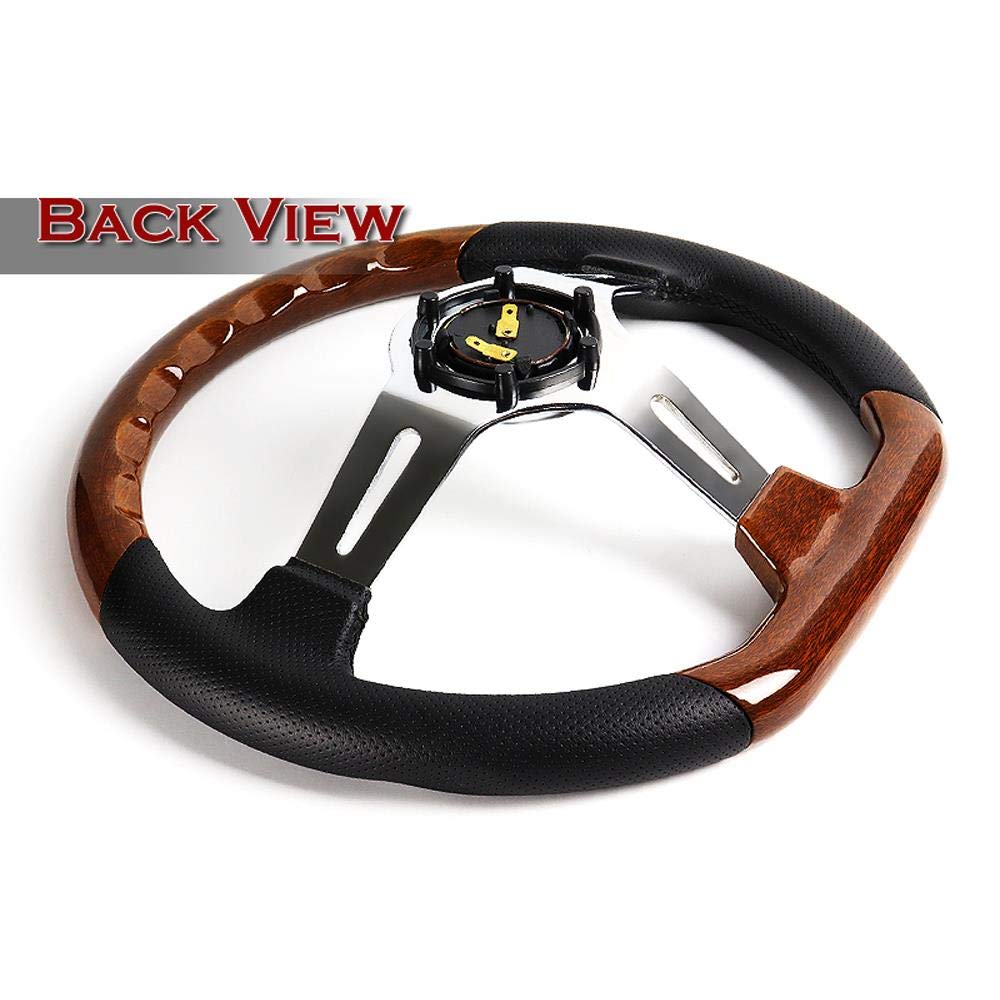 W Power Exclusive 13.5" Dark Wood Grip 6 Lug Bolt Hole Chrome 3-Spoke Vintage 343mm Steering Wheel