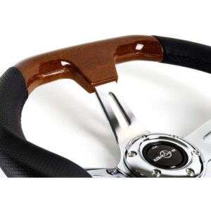 W Power Exclusive 13.5" Dark Wood Grip 6 Lug Bolt Hole Chrome 3-Spoke Vintage 343mm Steering Wheel