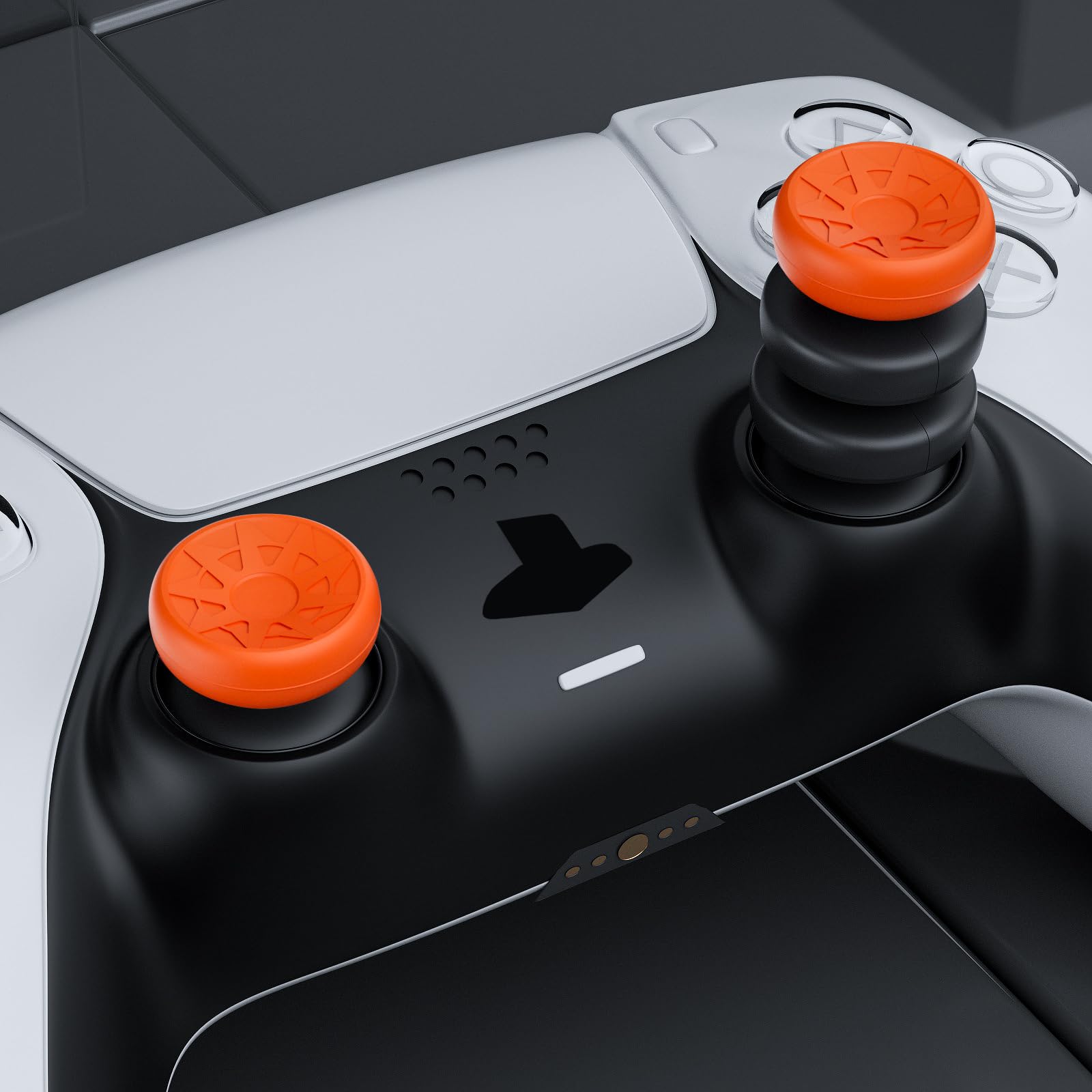 PlayRealm NO FALLING OFF Thumbstick Extender & Silicone Grip Cover 2 Sets for PS5 & PS4 Controller (Turbo Orange)