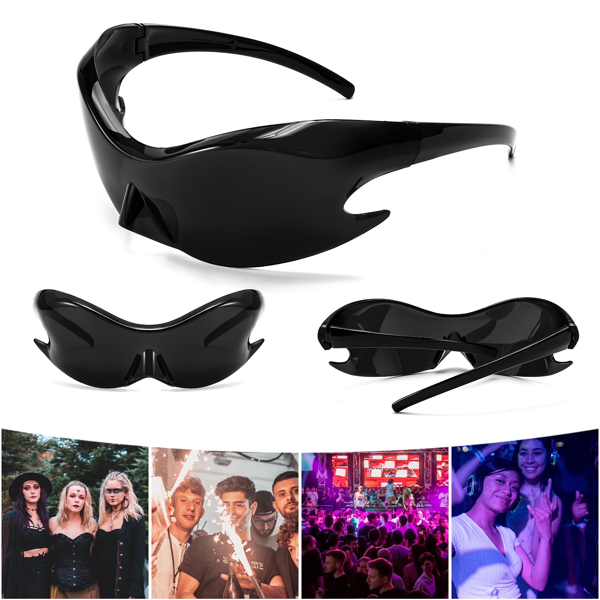 FEISEDY Futuristic Sunglasses, Fashion Alien Y2K Wrap Around for Women Men B4135