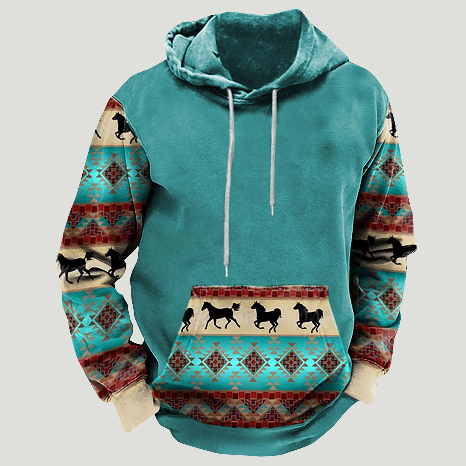 deals of the day clearance prime Western Aztec Ethnic Graphic Hoodies Sweatshirts for Men 2023 Fall Fashion Long Sleeve Casual Ethnic Print Pullover cute halloween hoodies for plus size Blue 3X