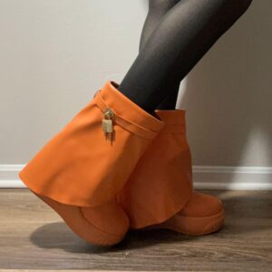 Liliana Women Round Toe Wedge Heel Fold Over Mid-calf Boots Brook-1 Orange Pu 8.5