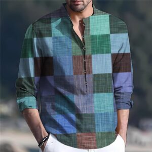 Prime Early Access Sale Long Sleeve Shirts for Men Cotton Western Aztec Ethnic Multi Buttons Shirt Causal Ethnic Print Color Block Shirt Mens Tall t Shirts Blue 2X