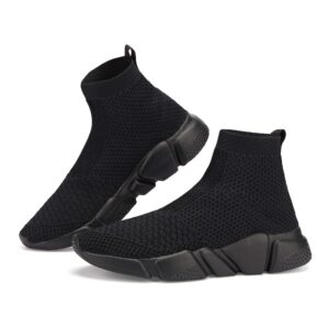 Casbeam Men's Running Knit Comfortable Lightweight Breathable Casual Sports Shoes Fashion Sneakers Slip-On Walking Shoes All Black Size 8