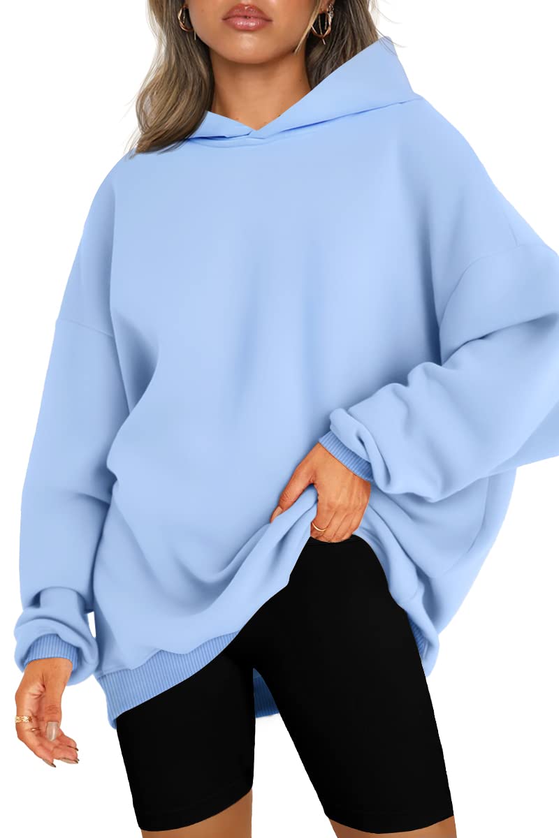 EFAN Hoodies for Women Oversized Sweatshirts Fall Fashion Outfits 2024 Clothes Fleece Solid Basic Soft Workout Loose Tops Sweaters Light Blue