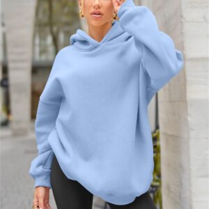 EFAN Hoodies for Women Oversized Sweatshirts Fall Fashion Outfits 2024 Clothes Fleece Solid Basic Soft Workout Loose Tops Sweaters Light Blue