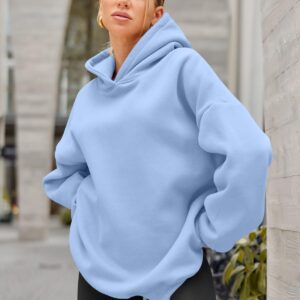 EFAN Hoodies for Women Oversized Sweatshirts Fall Fashion Outfits 2024 Clothes Fleece Solid Basic Soft Workout Loose Tops Sweaters Light Blue