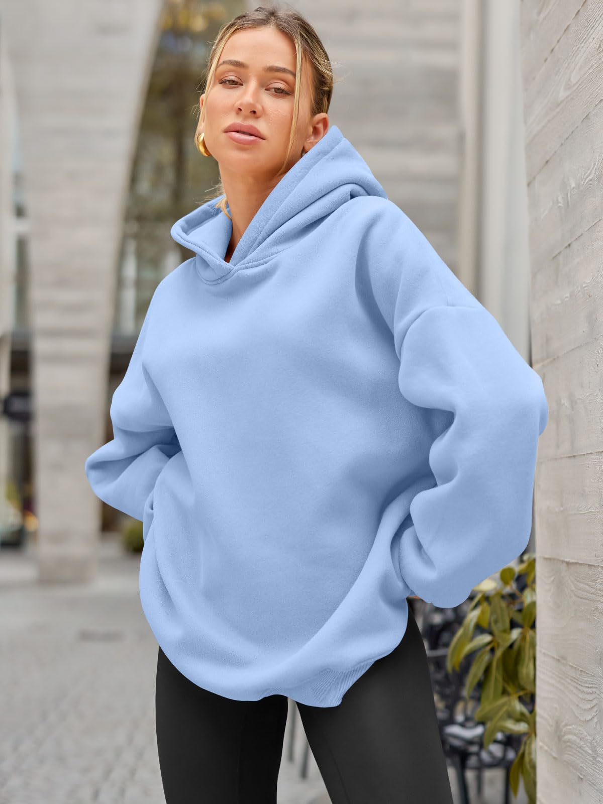 EFAN Hoodies for Women Oversized Sweatshirts Fall Fashion Outfits 2024 Clothes Fleece Solid Basic Soft Workout Loose Tops Sweaters Light Blue