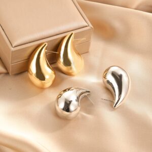 Tear Drop Earring Dupes Extra Large, Trendy Chunky Gold Hoop Earrings For Women Sensitive Ears Hypoallergenic Trendy Waterdrop Jewelry Gift (large silver)