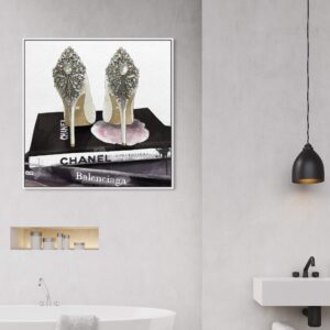 The Oliver Gal Artist Co. Fashion and Glam Framed Wall Art Canvas Prints 'My Trophies' Shoes Home Décor, 30 in x 30 in, Black, Gray