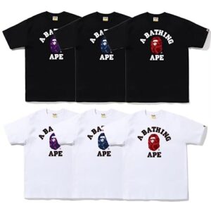 Unisex The Bathing Ape Head Short Sleeve Neck T-shirt Ape Head Cartoon Print Loose T-shirt (1,Medium,Medium)