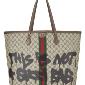 Balenciaga, Pre-Loved Balenciaga x Gucci Beige Coated Canvas Hacker Graffiti Tote Large, Brown