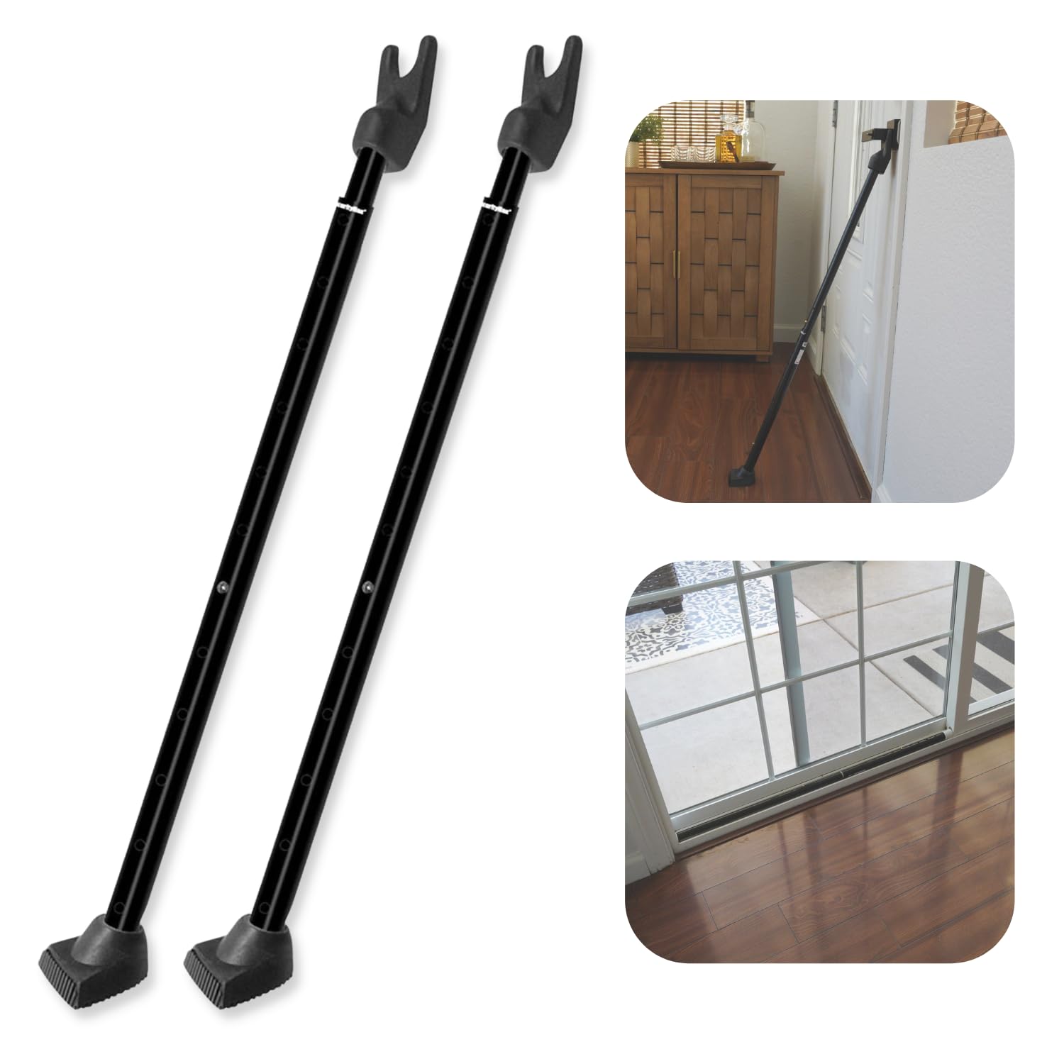 SECURITYMAN 2-in-1 Door Security Bar & Sliding Patio Door Security Bar (2 Pack) via Interchangeable Caps - Heavy Duty Iron Construction Door Stoppers for Home, Apartment, Travel Hotel - Black