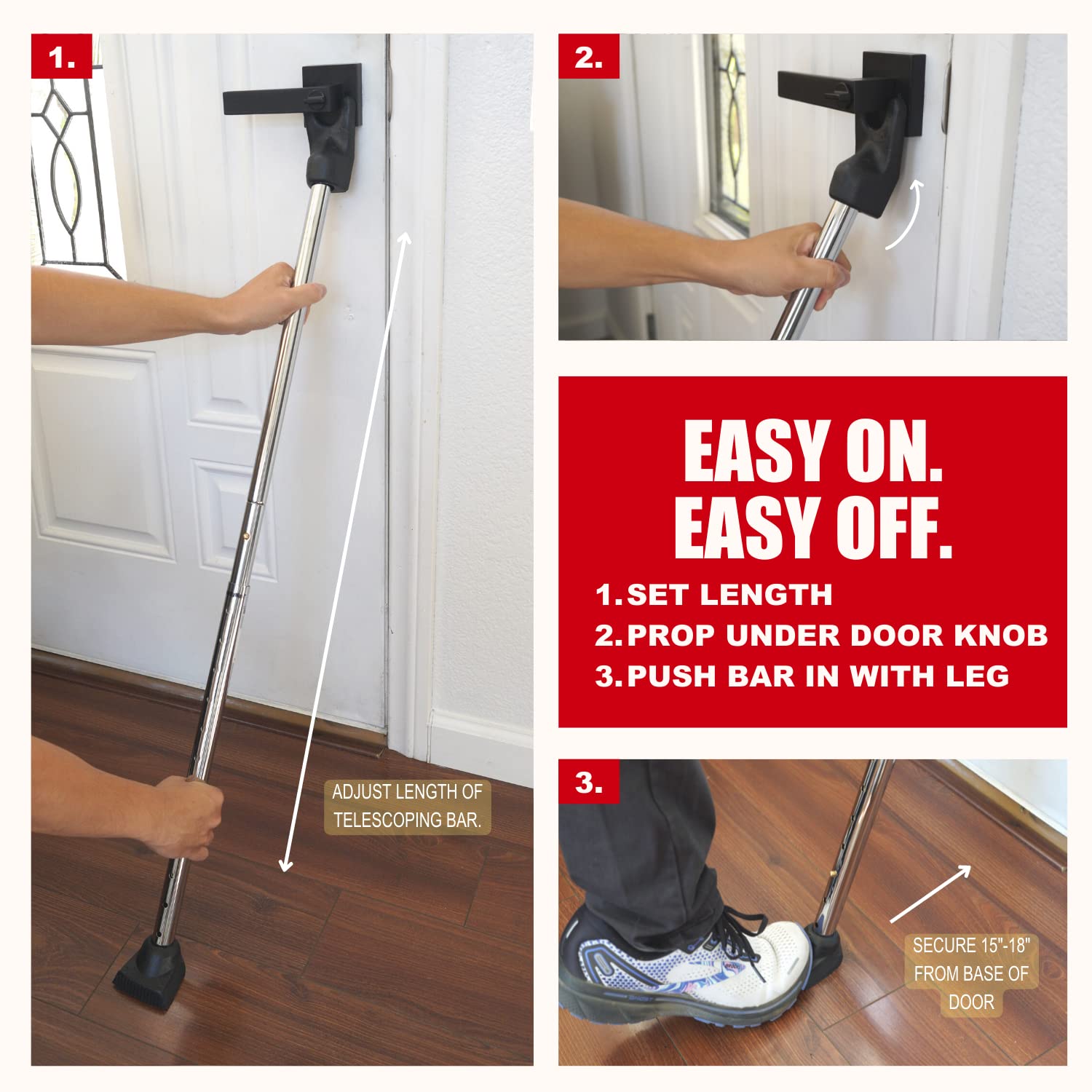 Door Security Bar, SECURITYMAN 2 in 1 Adjustable Door Stoppers Security Bar & Sliding Door Security Bar - Heavy Duty Door Lock Stick Jammer for Apartment, Dorm, Front Door Inside