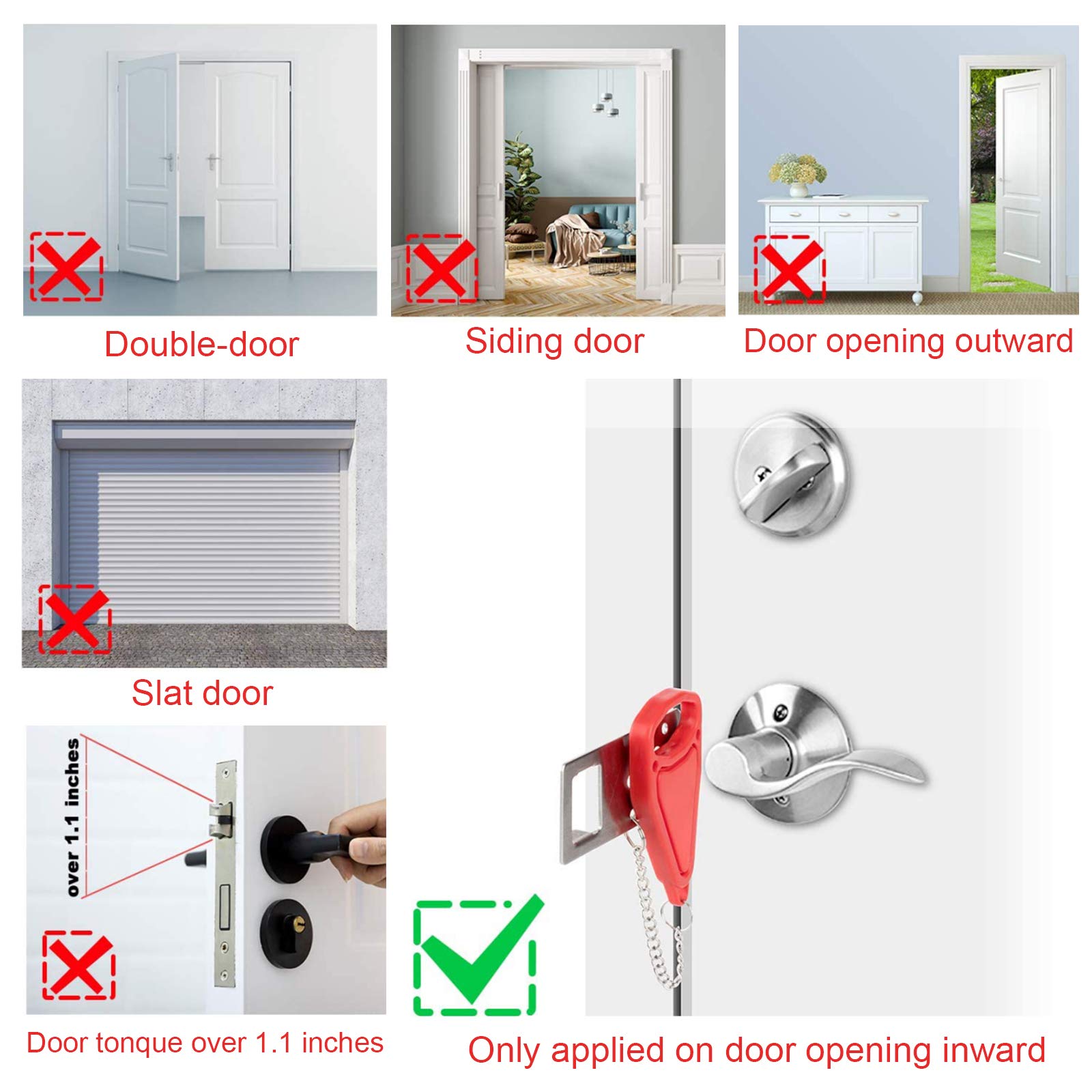 Portable Door Lock-2 Pack Solid Heavy Duty Extra Lock for Additional Privacy and Safety in Hotel,Apartment,and Prevent Unauthorized Entry in Traveling, AirBNB, Apartment and College