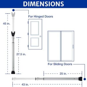 BRINKS- Portable Door Security Bar, Silver- Adjustable Security Door Jammer- Fits Standard Sliding Doors, Hinged Doors, And Windows- For Travel, Home, Dorm