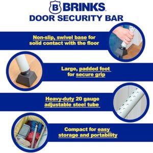 BRINKS- Portable Door Security Bar, Silver- Adjustable Security Door Jammer- Fits Standard Sliding Doors, Hinged Doors, And Windows- For Travel, Home, Dorm